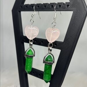 Rose Quartz and Green Jade Earrings